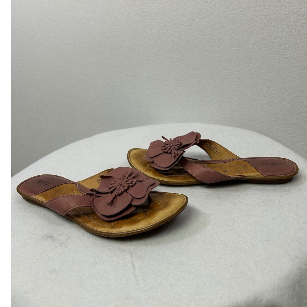 Boho Floral Born Womens 10 Dusty Rose Leather 3D Flower Thong Sandals W71921 - Picture 5 of 10